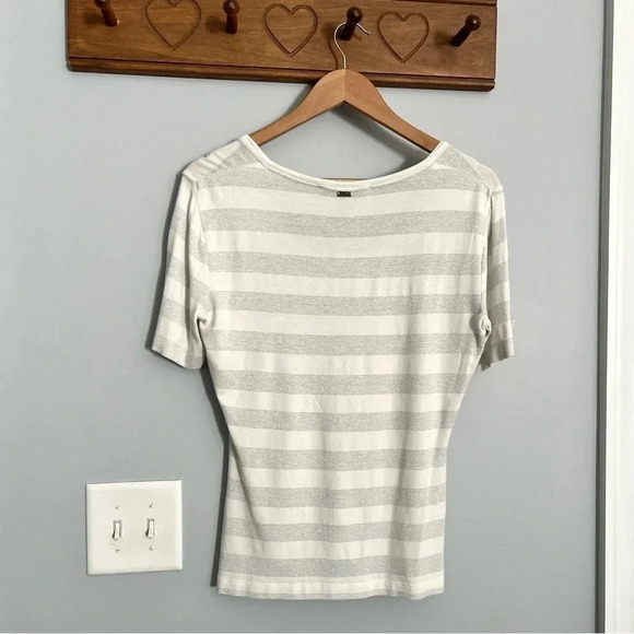 St. John Silver Met. Stripe SS Top Sz P - Picture 4 of 7